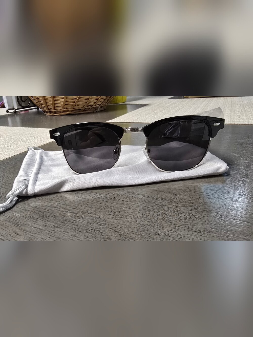 Womens Semi-Rim Sunglasses - Black Lenses with Silver Frame